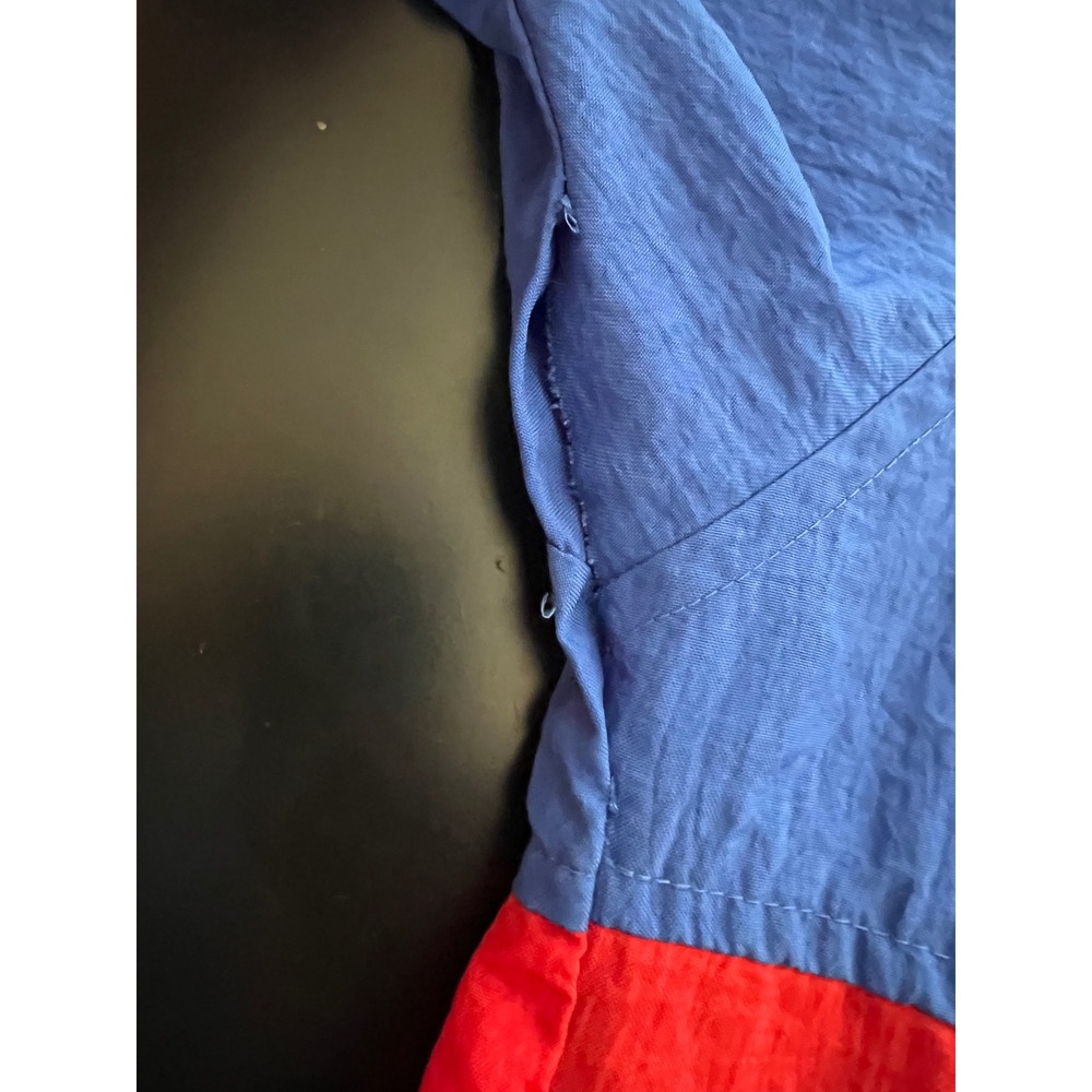 Vintage 1980s Adidas Colorblock Windbreaker Hooded Pullover Blue Red Yellow XL - Picture 8 of 8